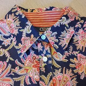 Chaps Women's Paisley Floral‎ Collared Long Sleeve Blouse Shirt Sz Medium